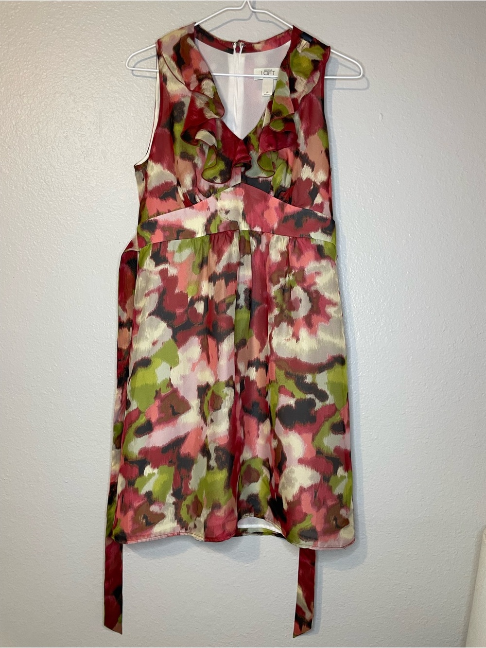 LOFT Floral Ruffle Sleeveless Dress in Multi-Color